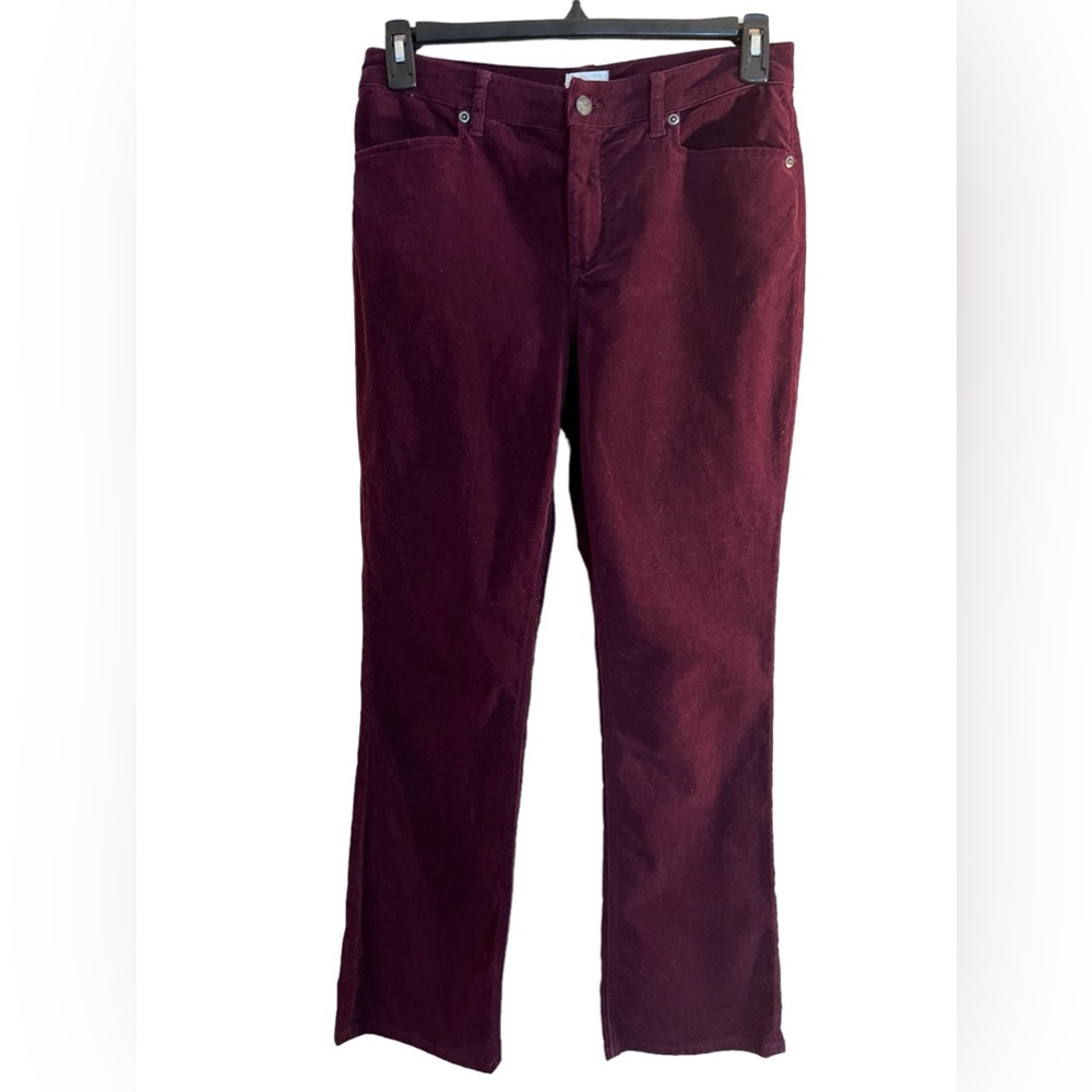 Chico cordless corduroy/velour maroon straight leg mid rise pant Size 6 …